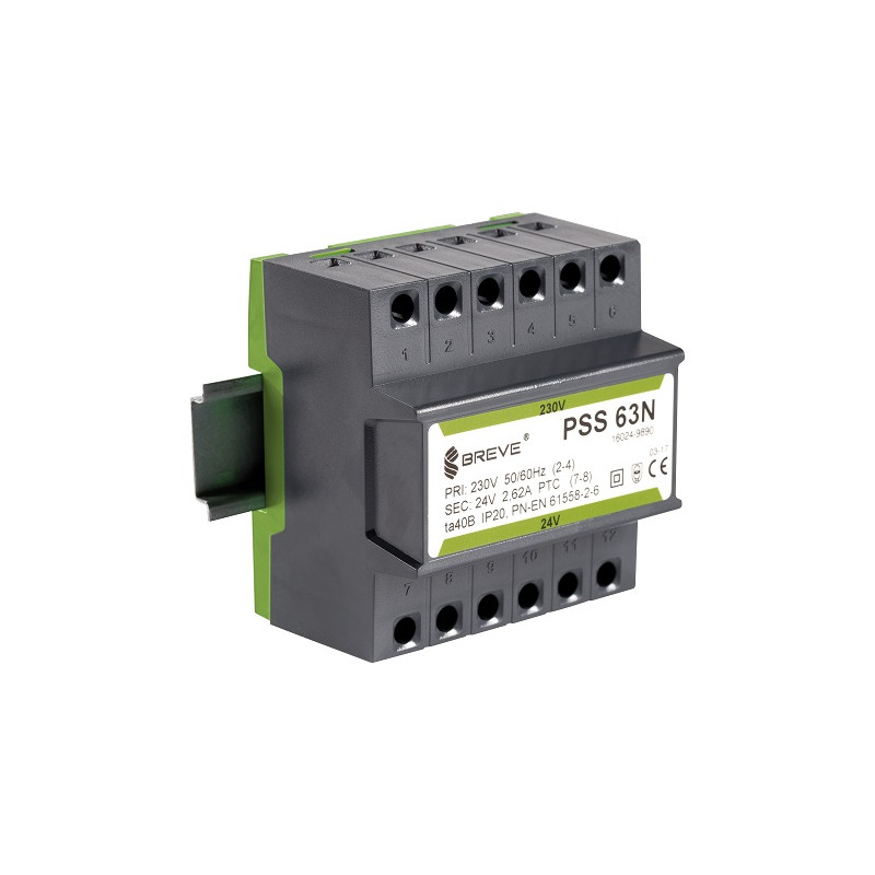 PSS 63N 230/24V transformator na szynę DIN Breve